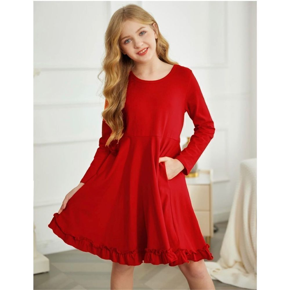NEW Arshiner Dress Skater Loose Pockets Red 4/5